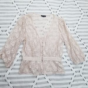 Topshop - Creme Lace Button Blouse